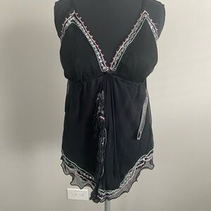 Temptation Black Babydoll Top with Embroidered Accent